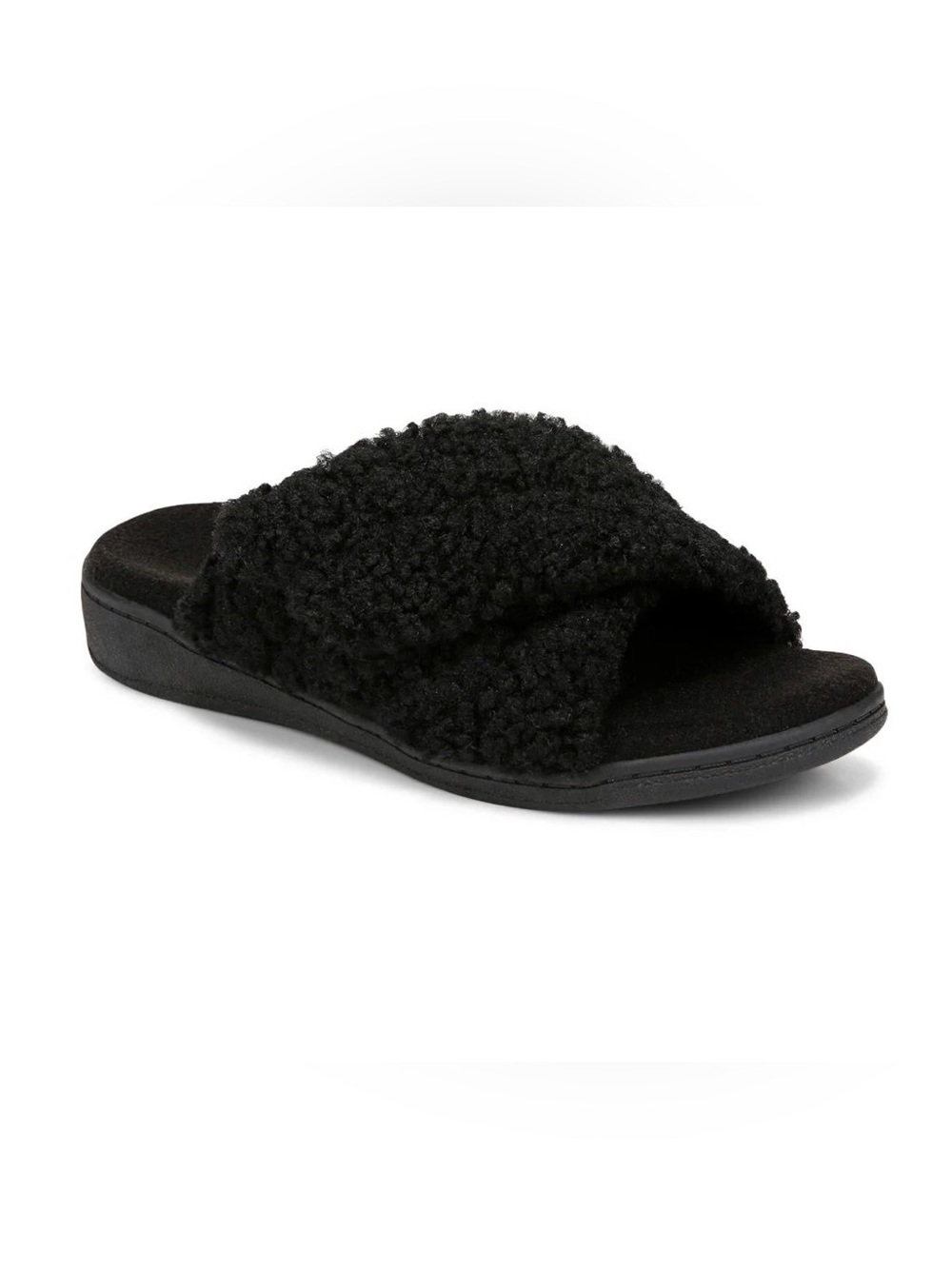 Vionic Black Sherpa Crossover Slide